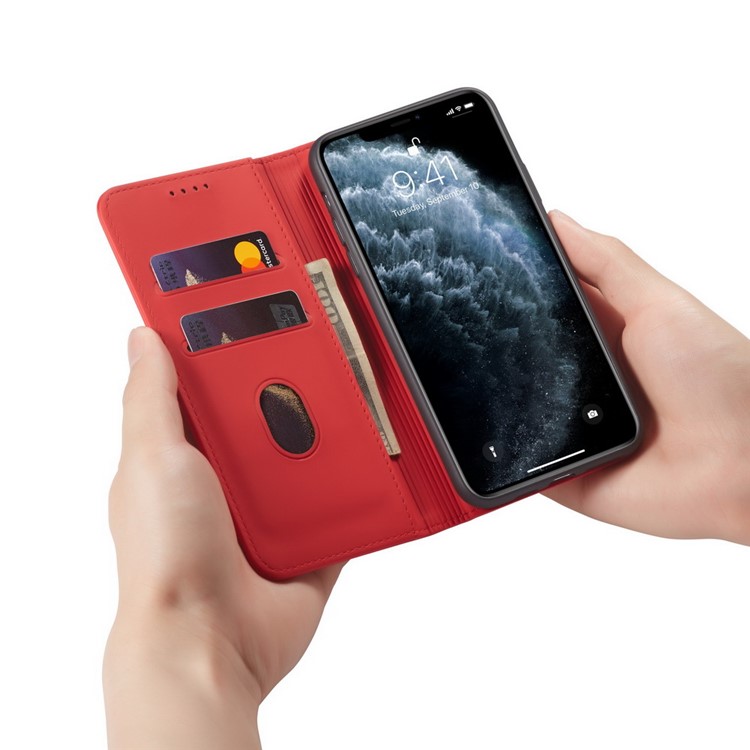 Liquid Silicone Touch Leather Wallet Stand Case for iPhone 11 Pro 5.8 inch - Red-13