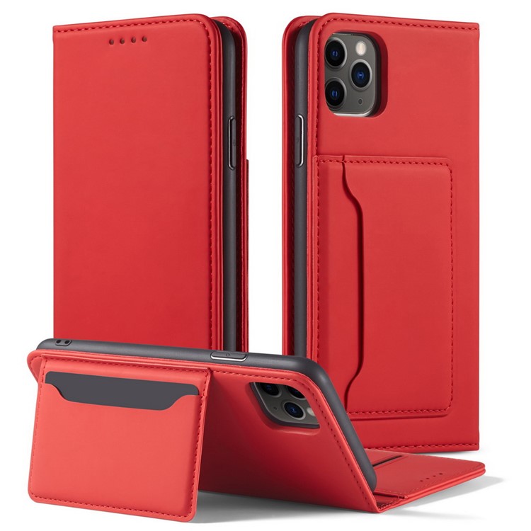 Liquid Silicone Touch Leather Wallet Stand Case for iPhone 11 Pro 5.8 inch - Red-2