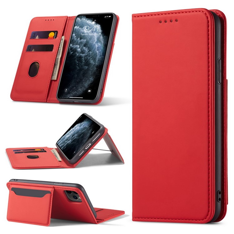 Liquid Silicone Touch Leather Wallet Stand Case for iPhone 11 Pro 5.8 inch - Red-4