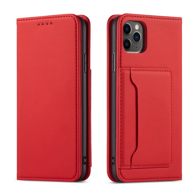 Liquid Silicone Touch Leather Wallet Stand Case for iPhone 11 Pro 5.8 inch - Red-5