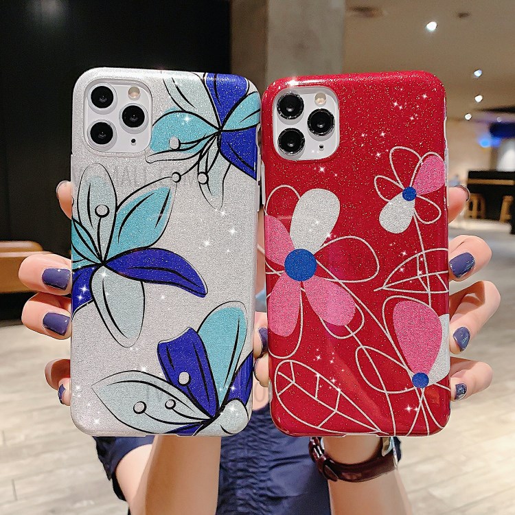 Flash Powder Pattern Printing TPU Case for iPhone 11 Pro 5.8 inch - Red Flower-4