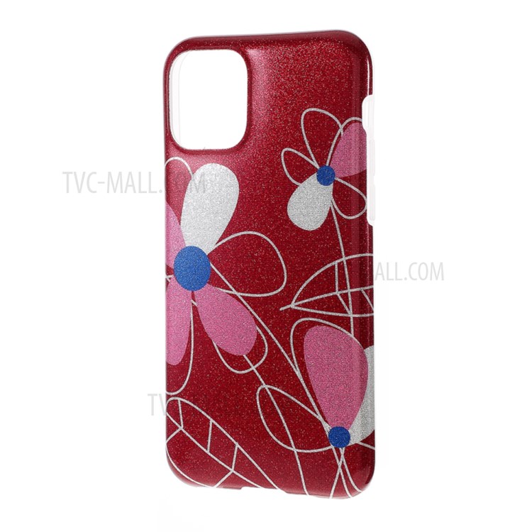 Flash Powder Pattern Printing TPU Cover for iPhone 11 Pro Max 6.5 inch - Red Flower-2