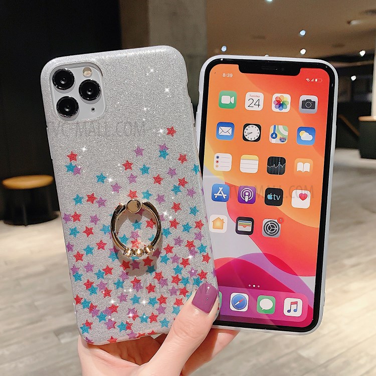 Flash Powder Pattern Printing TPU Case with Ring Kickstand for iPhone 11 Pro Max 6.5 inch - Colorful Stars-2