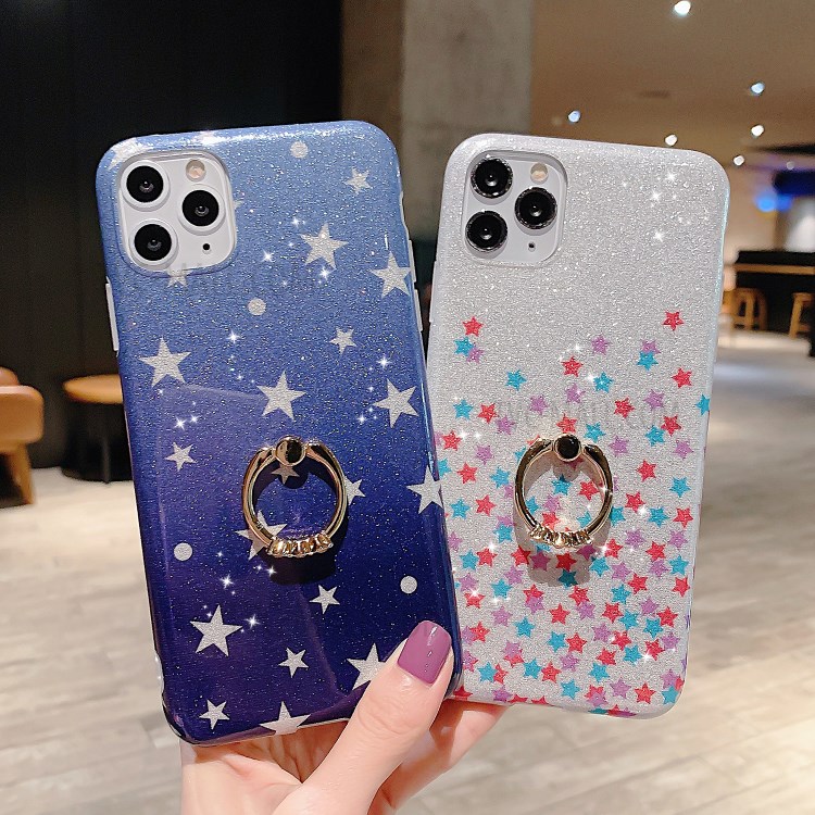 Flash Powder Pattern Printing TPU Case with Ring Kickstand for iPhone 11 Pro Max 6.5 inch - Colorful Stars-8