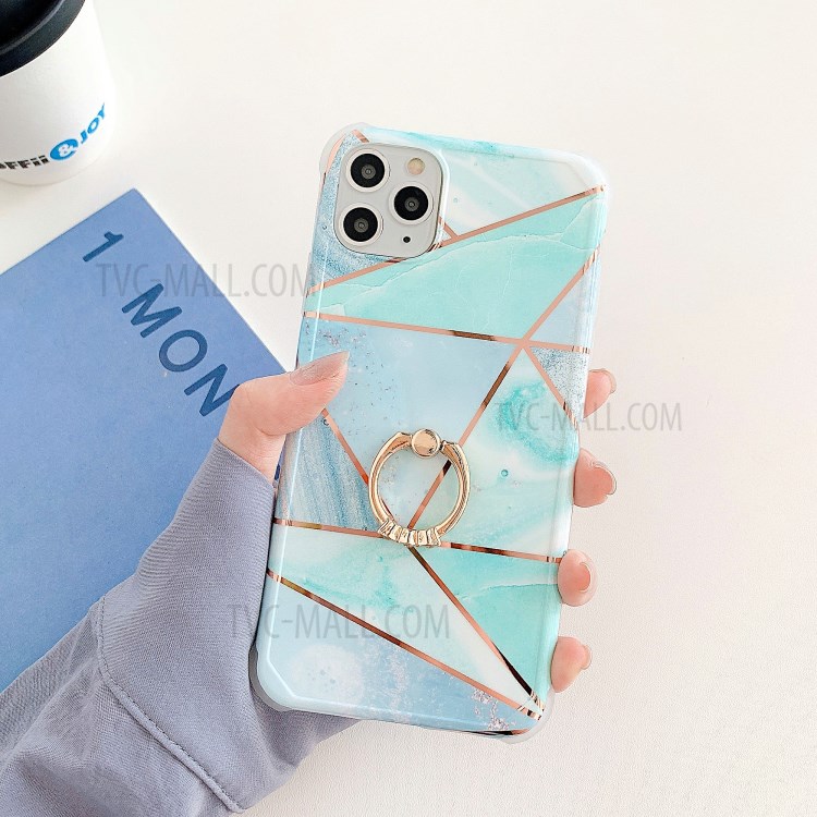Marble Pattern Electroplating IMD Kickstand TPU Shock Resistant Case for iPhone 11 Pro Max 6.5 inch - Style A-1