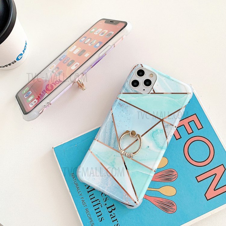 Marble Pattern Electroplating IMD Kickstand TPU Shock Resistant Case for iPhone 11 Pro Max 6.5 inch - Style A-2