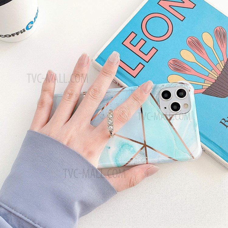 Marble Pattern Electroplating IMD Kickstand TPU Shock Resistant Case for iPhone 11 Pro Max 6.5 inch - Style A-3
