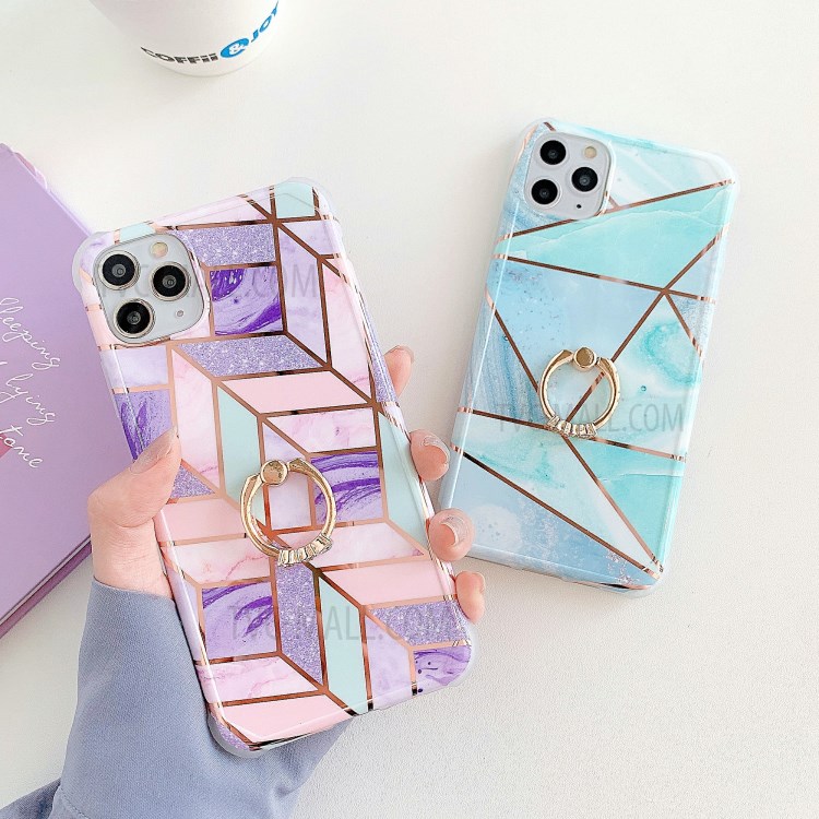 Marble Pattern Electroplating IMD Kickstand TPU Shock Resistant Case for iPhone 11 Pro Max 6.5 inch - Style A-4
