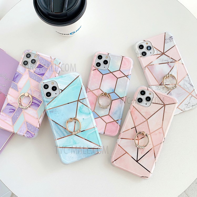 Marble Pattern Electroplating IMD Kickstand TPU Shock Resistant Case for iPhone 11 Pro Max 6.5 inch - Style A-5