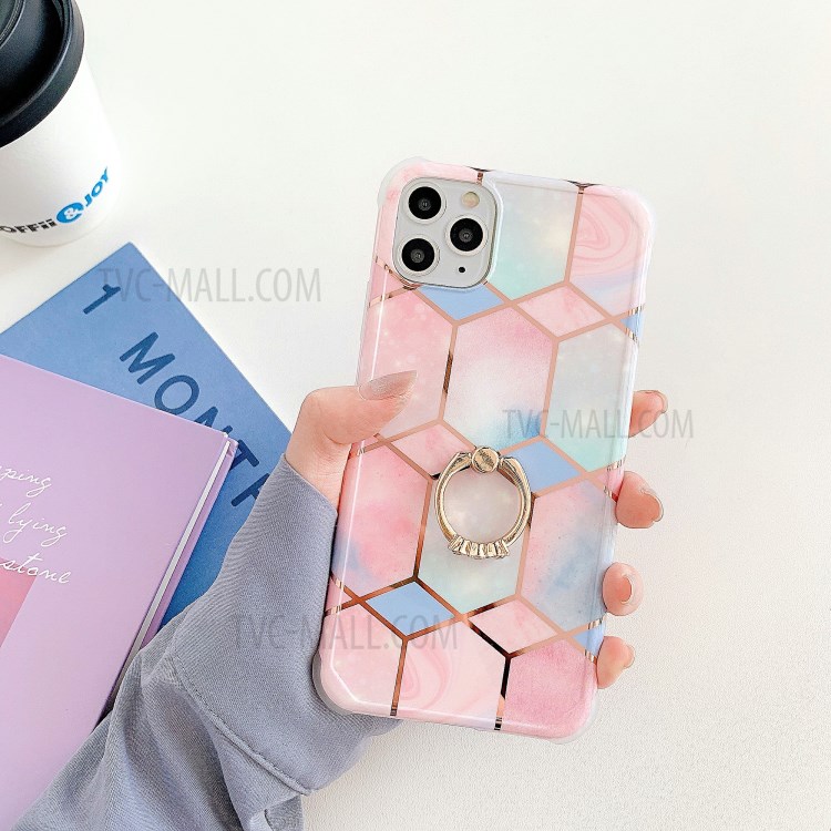 Marble Pattern Plating IMD Kickstand TPU Shock Resistant Case for iPhone 11 Pro 5.8 inch - Style A-1
