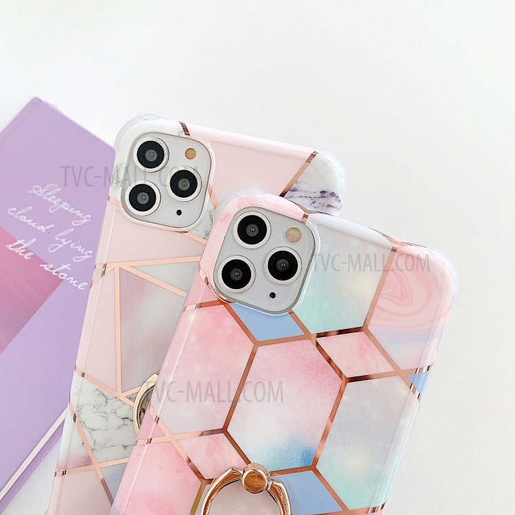 Marble Pattern Plating IMD Kickstand TPU Shock Resistant Case for iPhone 11 Pro 5.8 inch - Style A-2