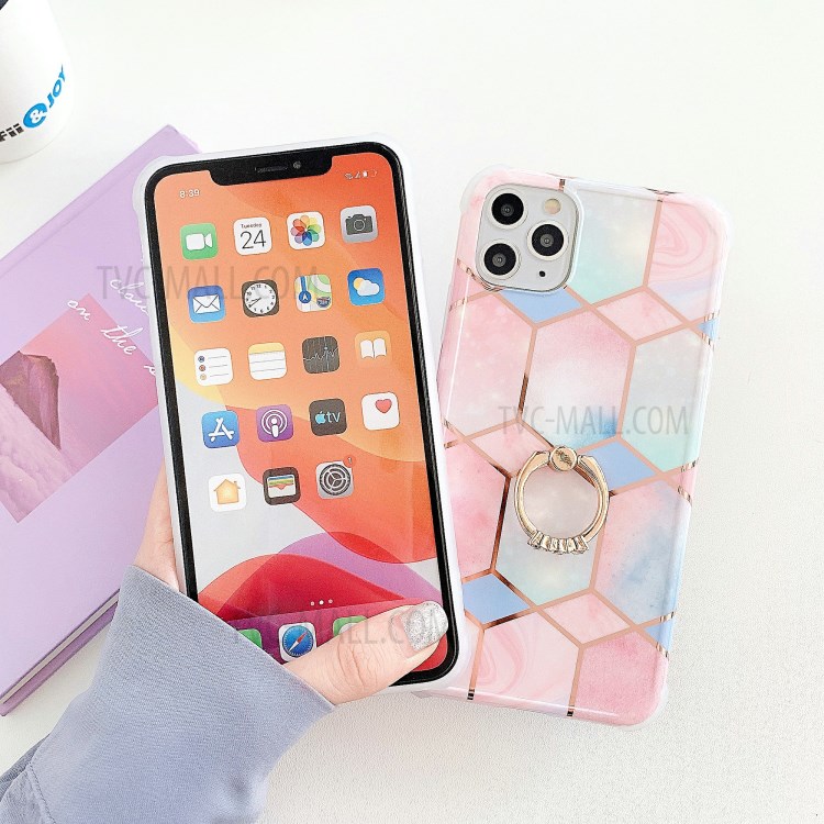 Marble Pattern Plating IMD Kickstand TPU Shock Resistant Case for iPhone 11 Pro 5.8 inch - Style A-3