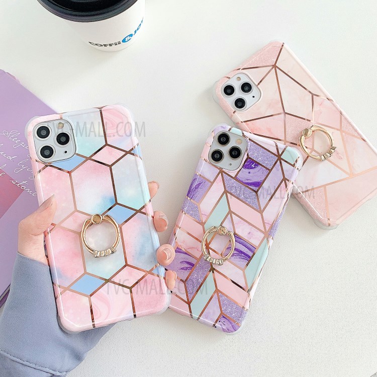 Marble Pattern Plating IMD Kickstand TPU Shock Resistant Case for iPhone 11 Pro 5.8 inch - Style A-7
