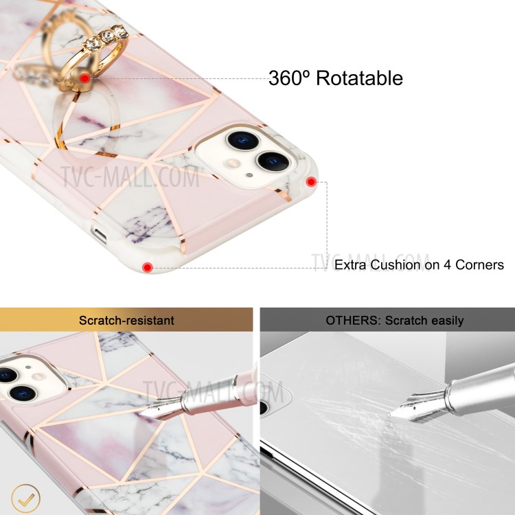 Marble Pattern Electroplating IMD TPU Case with Ring Kickstand for iPhone 11 6.1 inch - Style A-7