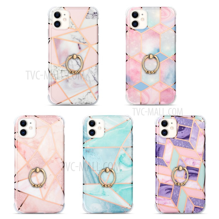 Marble Pattern Electroplating IMD TPU Case with Ring Kickstand for iPhone 11 6.1 inch - Style A-9