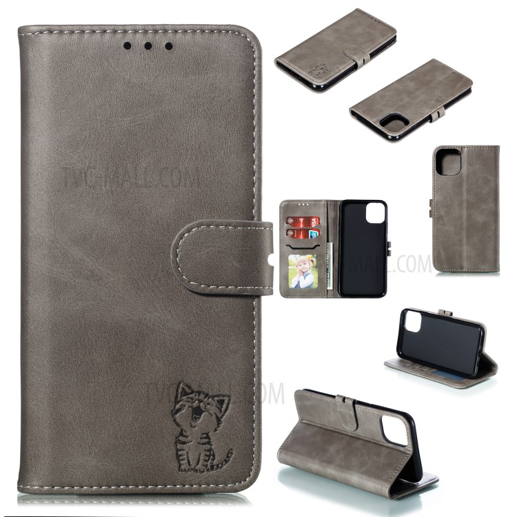 Imprinted Cat Pattern Wallet Leather Stand Case for iPhone 12 Pro Max 6.7 inch - Grey-1