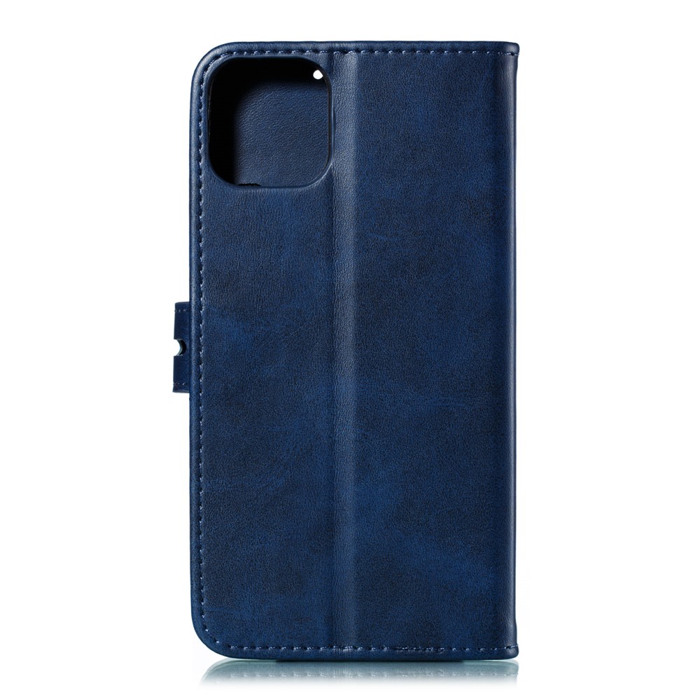 Imprint Happy Cat PU Leather Wallet Stand Phone Cover for iPhone 12 Pro/12 - Blue-3