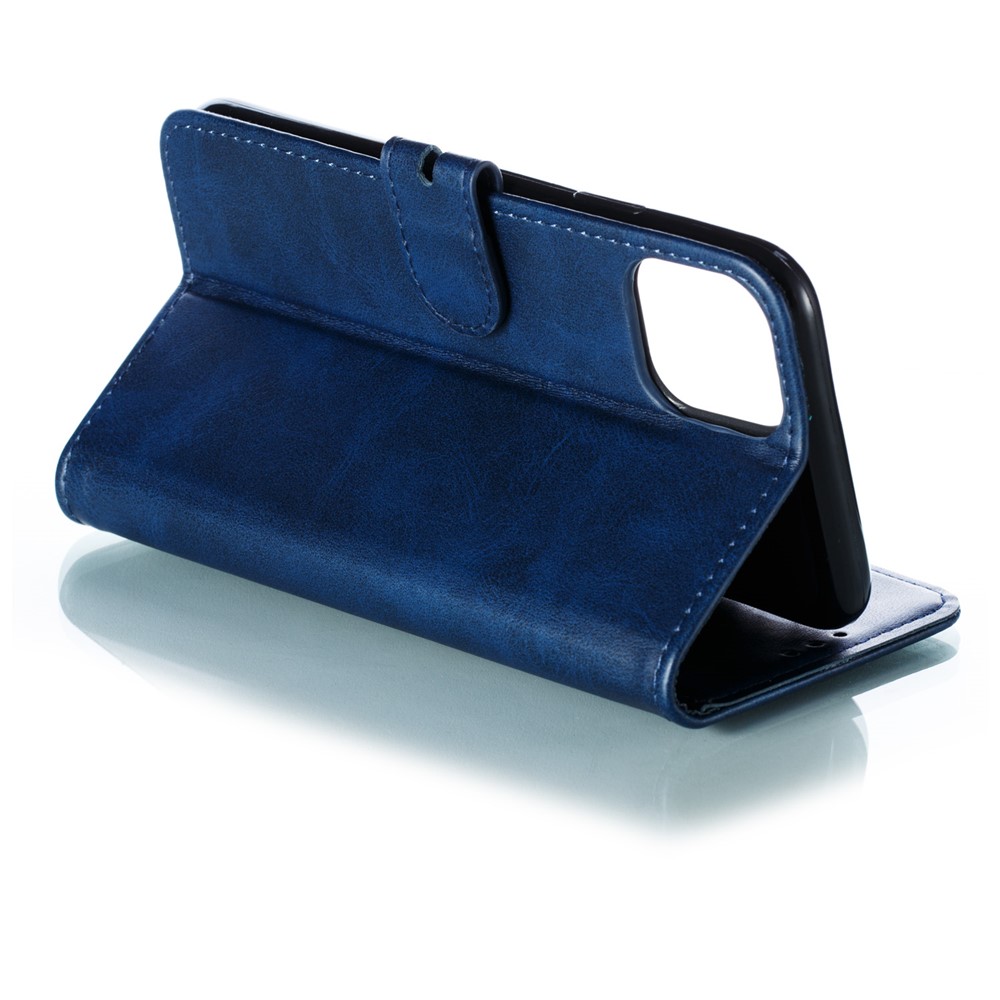 Imprint Happy Cat PU Leather Wallet Stand Phone Cover for iPhone 12 Pro/12 - Blue-5