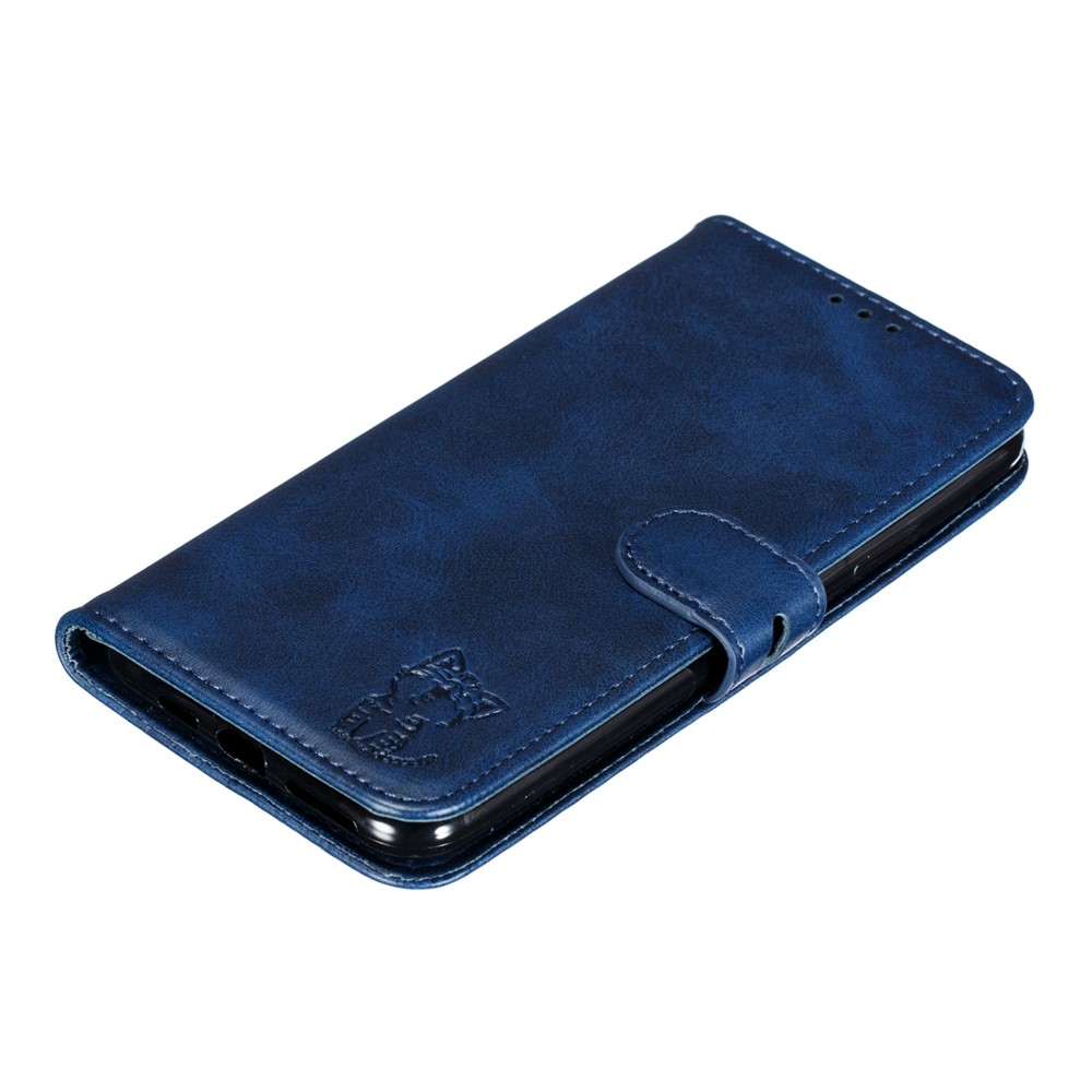 Imprint Happy Cat PU Leather Wallet Stand Phone Cover for iPhone 12 Pro/12 - Blue-7
