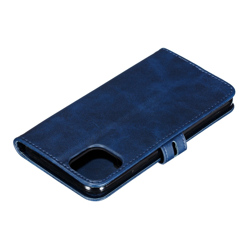 Imprint Happy Cat PU Leather Wallet Stand Phone Cover for iPhone 12 Pro/12 - Blue-8