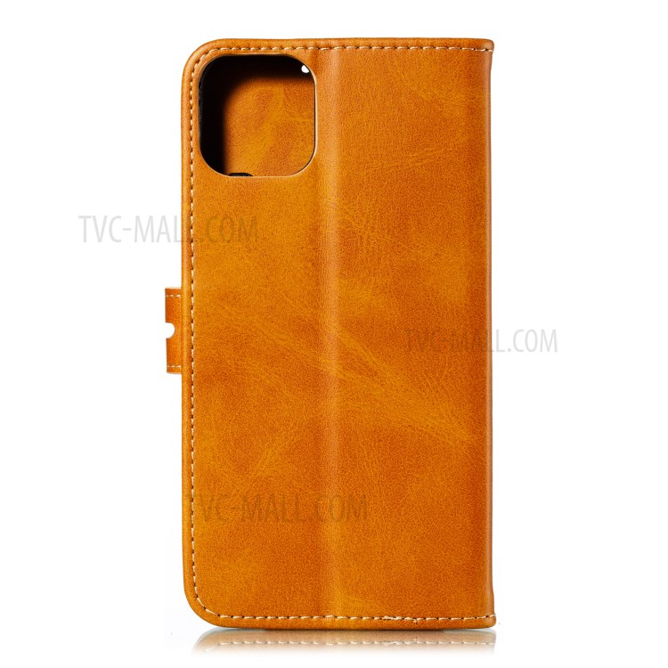 Imprint Happy Cat PU Leather Wallet Stand Phone Cover for iPhone 12 Pro/12 - Brown-3