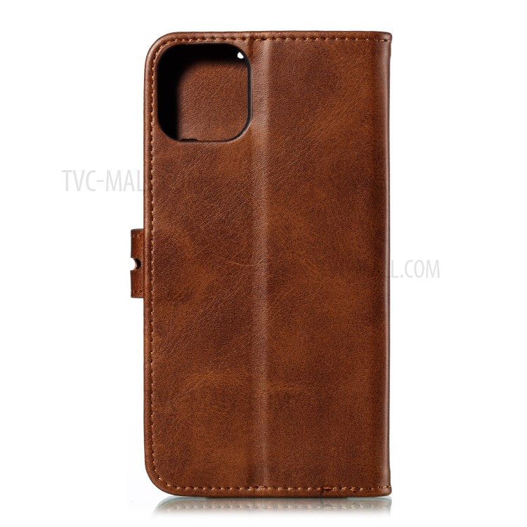 Imprint Happy Cat PU Leather Wallet Stand Phone Cover for iPhone 12 Pro/12 - Coffee-3