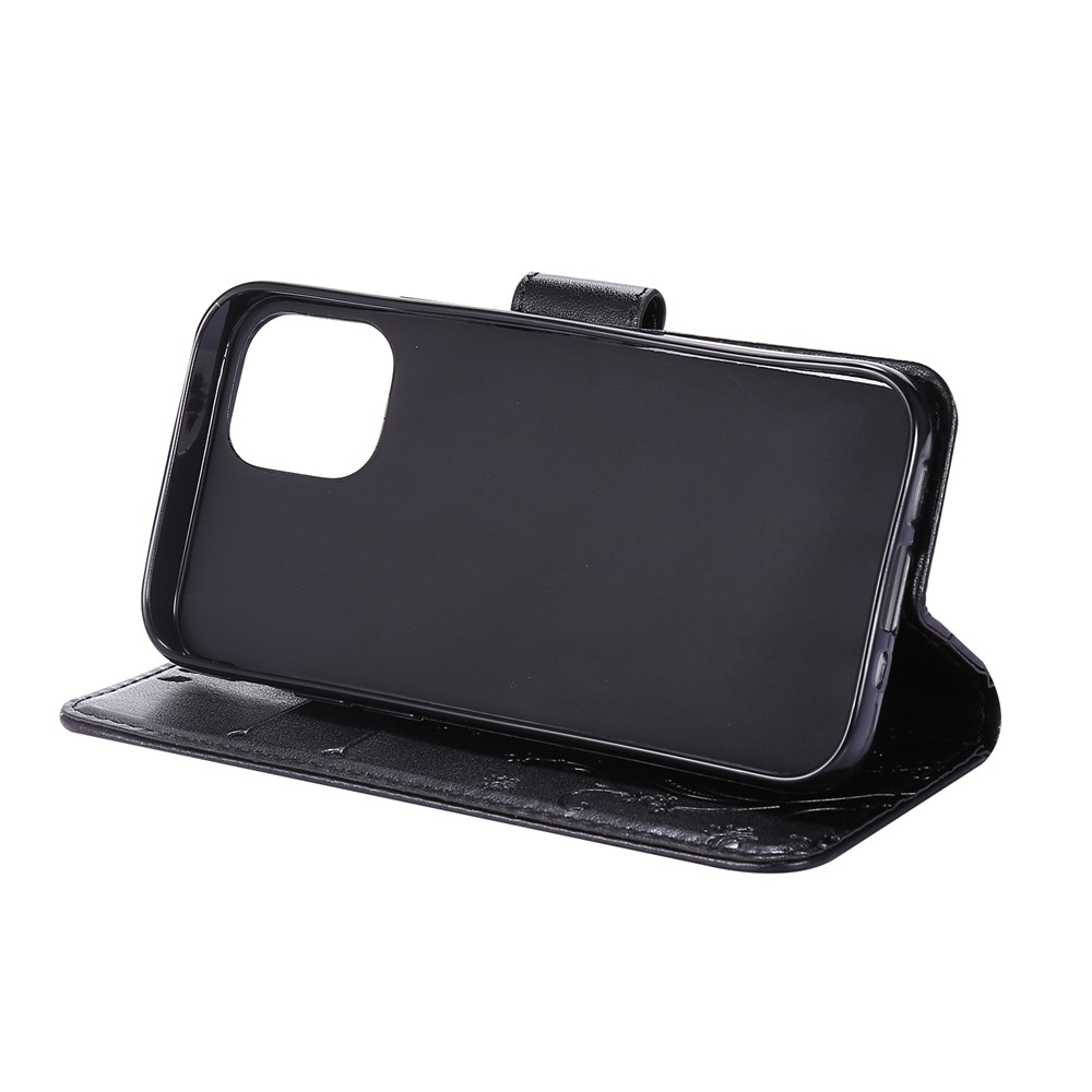 Imprint Butterfly Flower Leather Case with Strap for iPhone 12 5.4 inch - Black-4