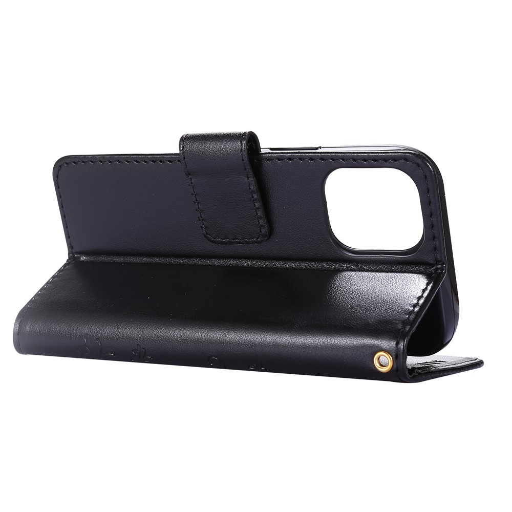 Imprint Butterfly Flower Leather Case with Strap for iPhone 12 5.4 inch - Black-5