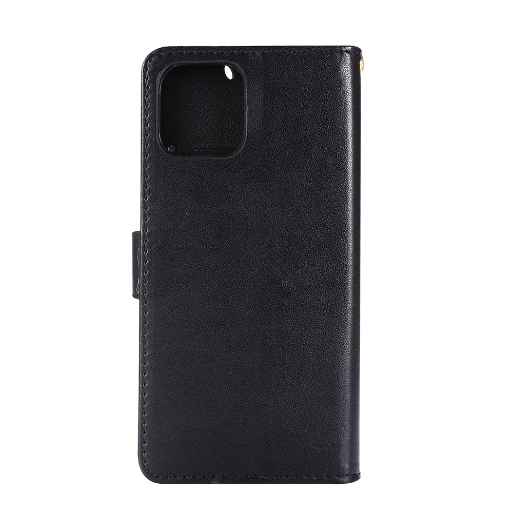 Abdruck Schmetterlingsblumenlederabdeckung Mit Brieftasche Für Iphone 12 Pro/12 - Schwarz