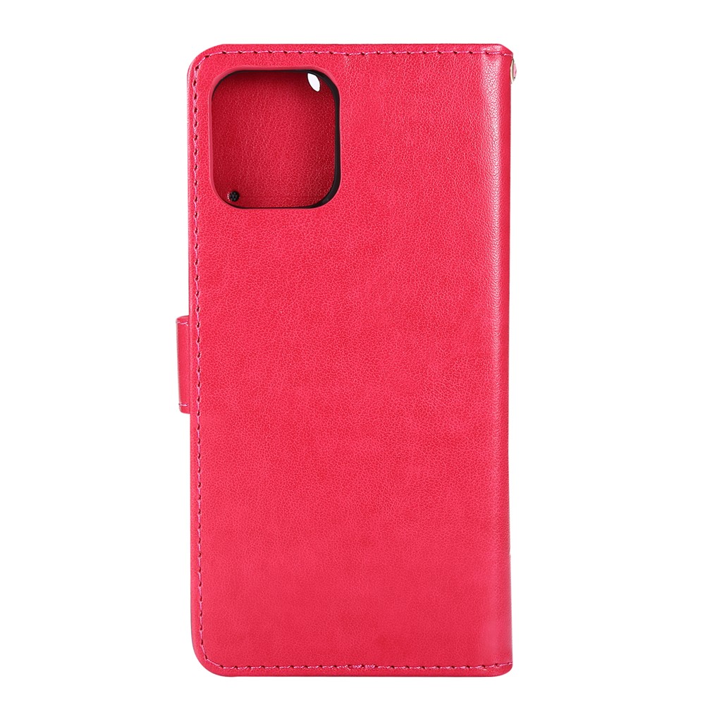 Tampa de Couro de Flor de Borboleta Imprimível Com Carteira Para Iphone 12 Pro/12 - Vermelho-2