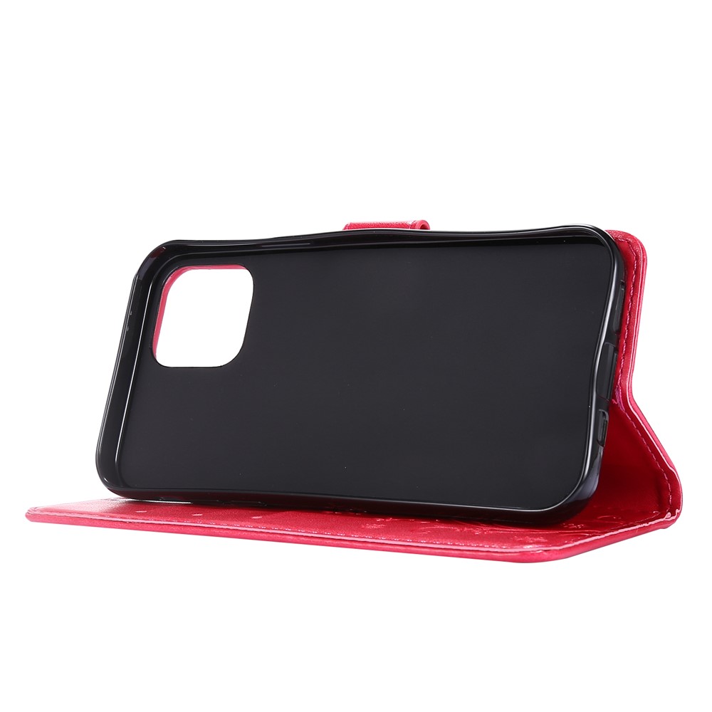 Tampa de Couro de Flor de Borboleta Imprimível Com Carteira Para Iphone 12 Pro/12 - Vermelho-3