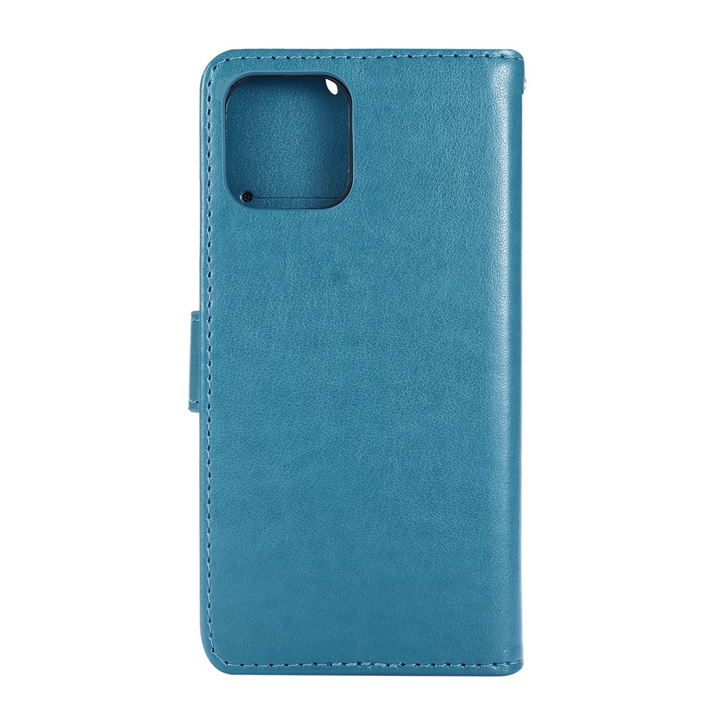 Imprint Butterfly Flower Leather Cover with Wallet for iPhone 12 Pro/12 - Blue-2