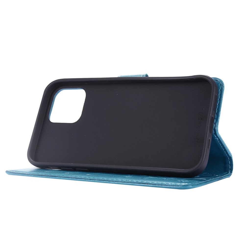 Imprint Butterfly Flower Leather Cover with Wallet for iPhone 12 Pro/12 - Blue-3