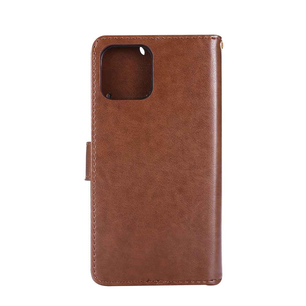 Imprint Butterfly Flower Leather Cover with Wallet for iPhone 12 Pro/12 - Brown-2
