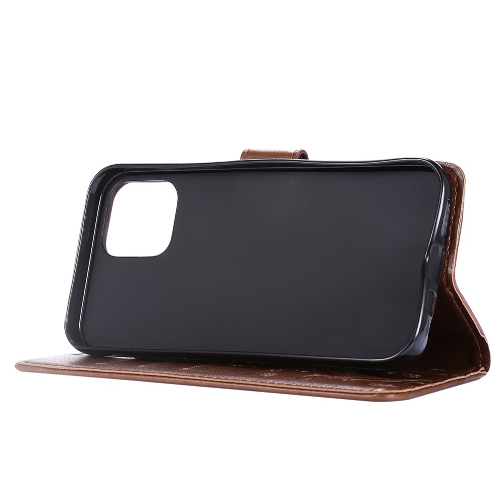 Imprint Butterfly Flower Leather Cover with Wallet for iPhone 12 Pro/12 - Brown-3