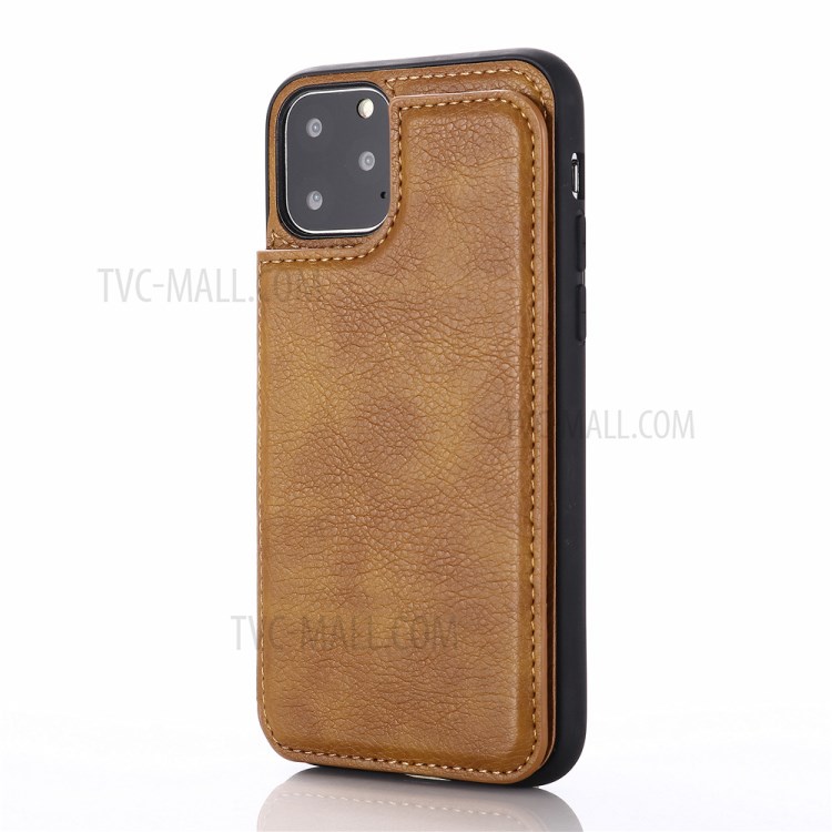 With Kickstand Card Holder Leather Coated PC + TPU Shell for iPhone 11 Pro 5.8 inch - Brown-1