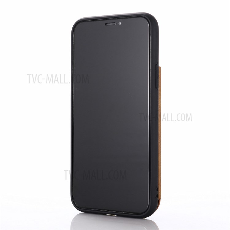 With Kickstand Card Holder Leather Coated PC + TPU Shell for iPhone 11 Pro 5.8 inch - Brown-2