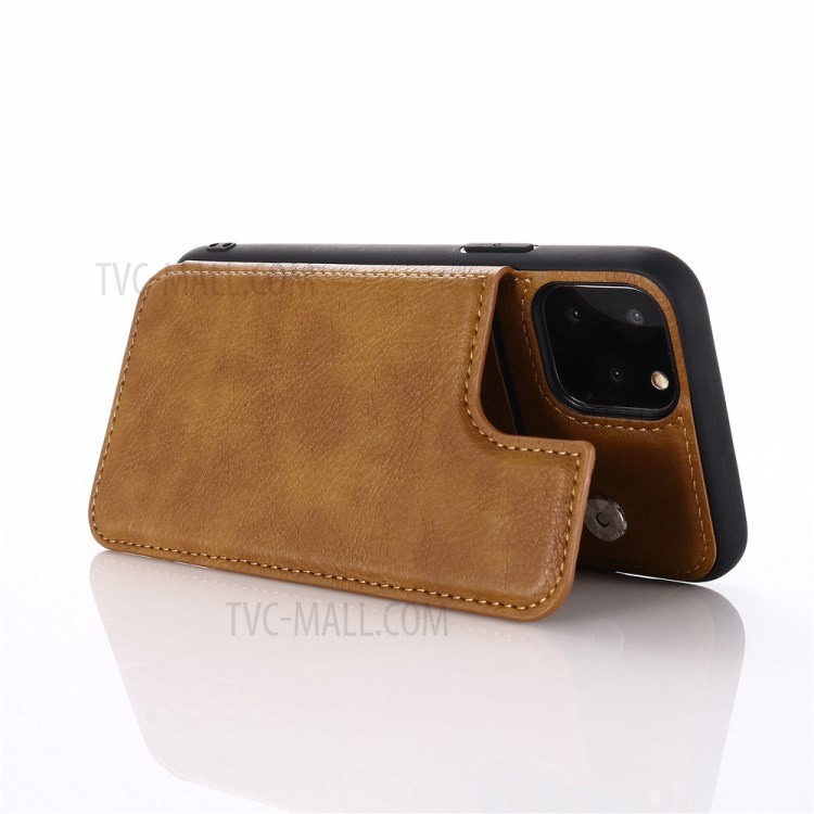 With Kickstand Card Holder Leather Coated PC + TPU Shell for iPhone 11 Pro 5.8 inch - Brown-3
