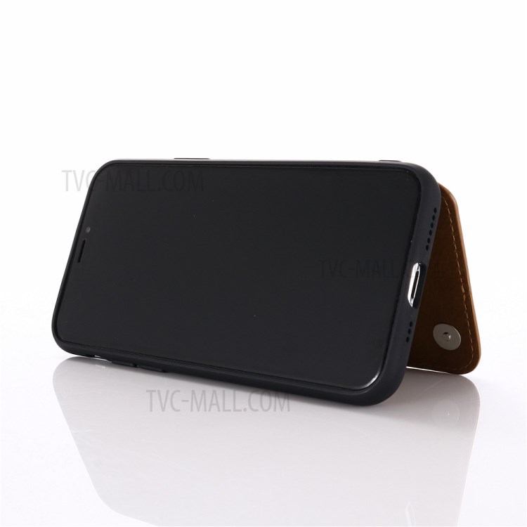 With Kickstand Card Holder Leather Coated PC + TPU Shell for iPhone 11 Pro 5.8 inch - Brown-4