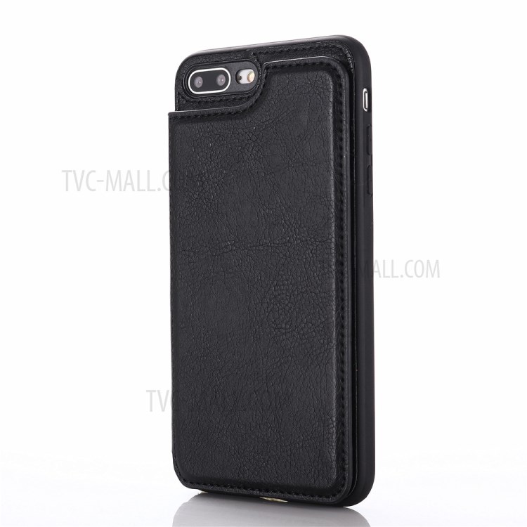 Classical Kickstand Card Holder Leather Coated PC + TPU Hybrid Case for iPhone 7 Plus/8 Plus 5.5 inch - Black-1