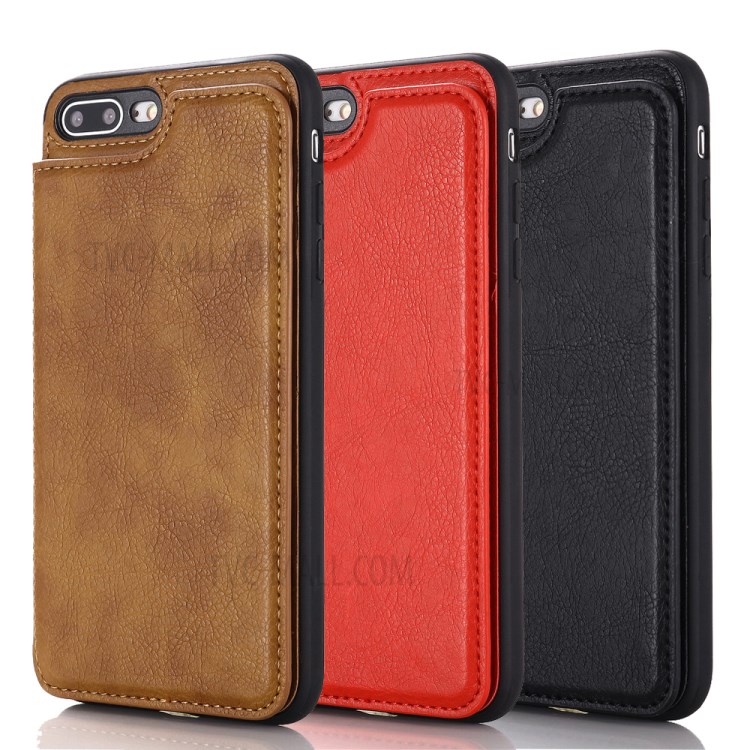 Classical Kickstand Card Holder Leather Coated PC + TPU Hybrid Case for iPhone 7 Plus/8 Plus 5.5 inch - Black-8