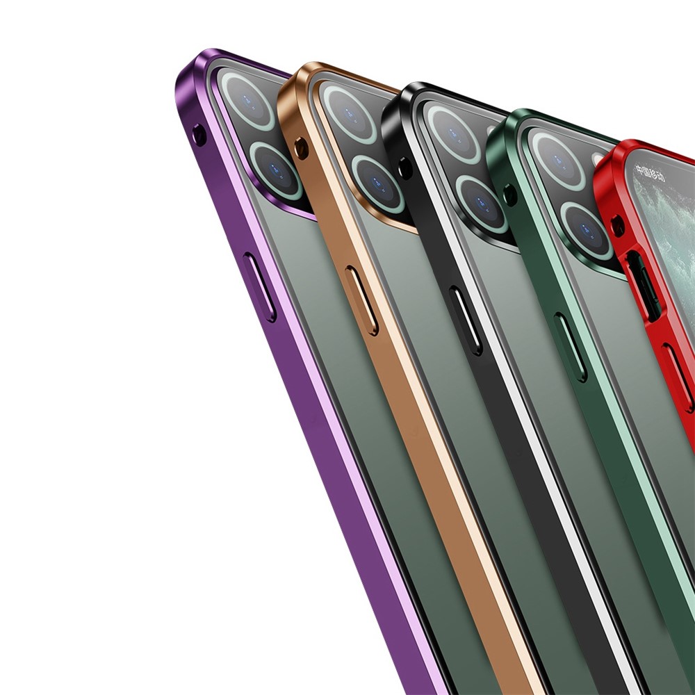 Telaio in Metallo di Installazione Magnetica + Vetro a Doppia Faccia a Doppia Parte di Copertura Completa Per Iphone 11 Pro 5,8 Pollici - Verde