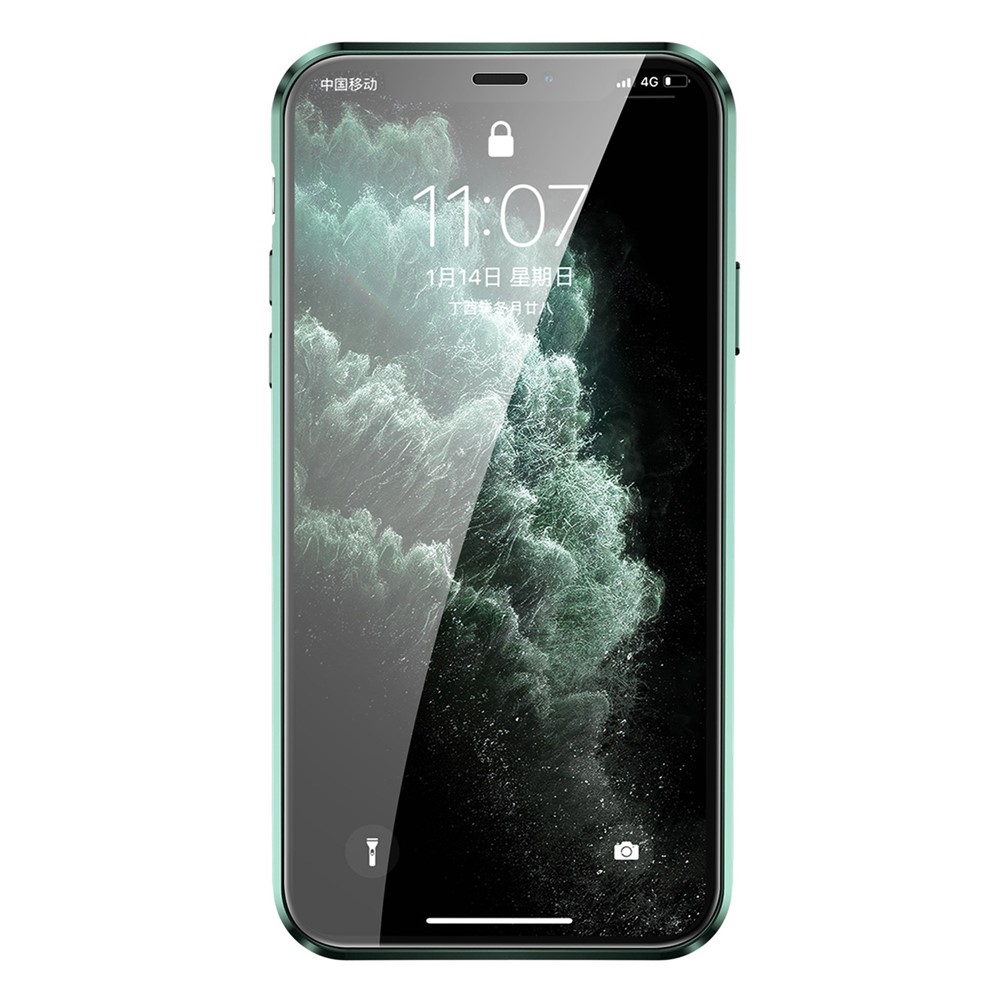 Magnetic Installation Metal Frame + Tempered Glass Full Covering Case for iPhone 11 Pro 5.8 inch - Green-4