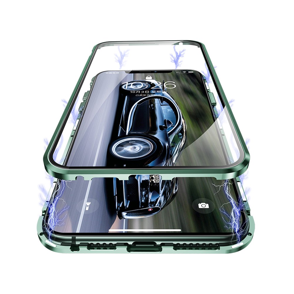 Magnetic Installation Metal Frame + Tempered Glass Full Covering Shell for iPhone 11 Pro Max 6.5 inch - Green-2