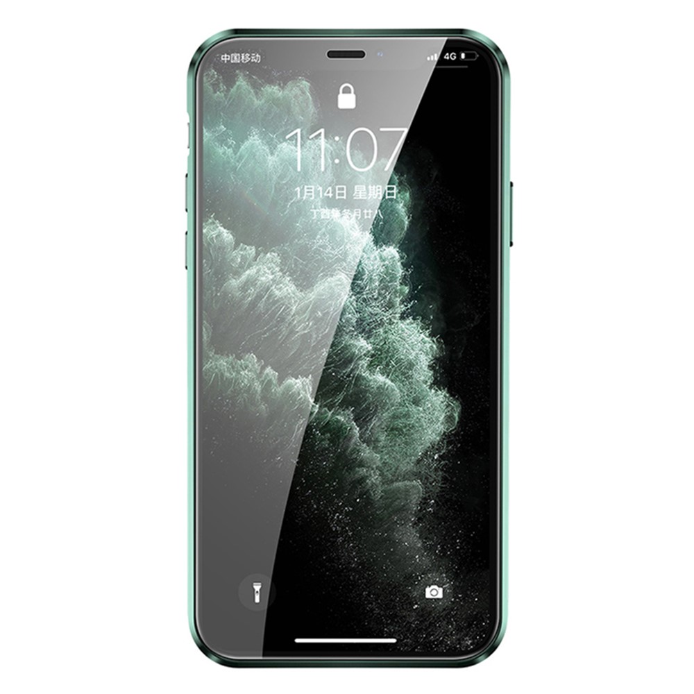 Telaio In Metallo Per Installazione Magnetica Antigraffio Muti-colore + Vetro Temperato Copertura Del Telefono Completo Per IPhone 11 6.1 Pollici - Verde