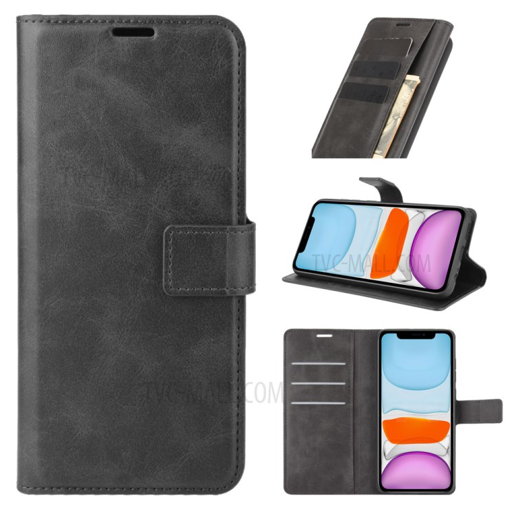 Wallet Stand Leather Mobile Phone Cover for iPhone 12 Max 6.1 inch - Black-1