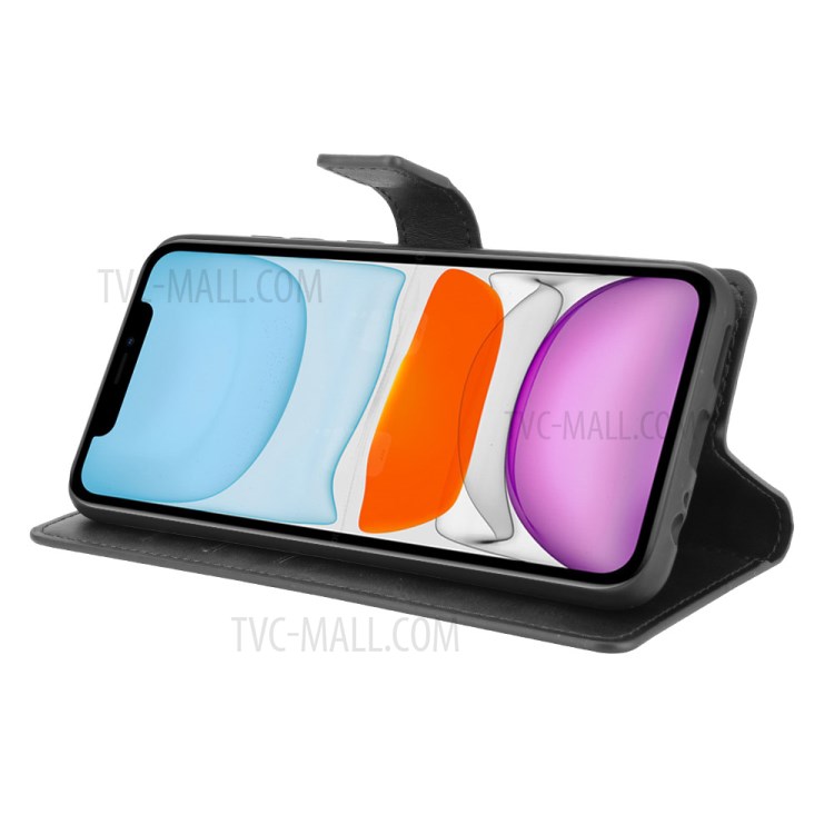 Wallet Stand Leather Mobile Phone Cover for iPhone 12 Max 6.1 inch - Black-3