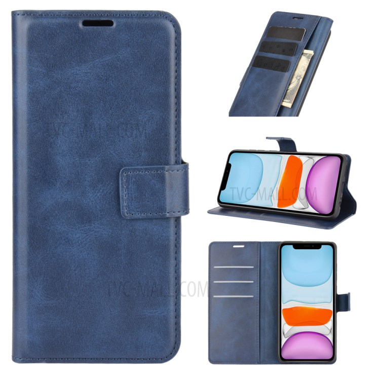 Wallet Stand Leather Mobile Phone Cover for iPhone 12 - Blue-1