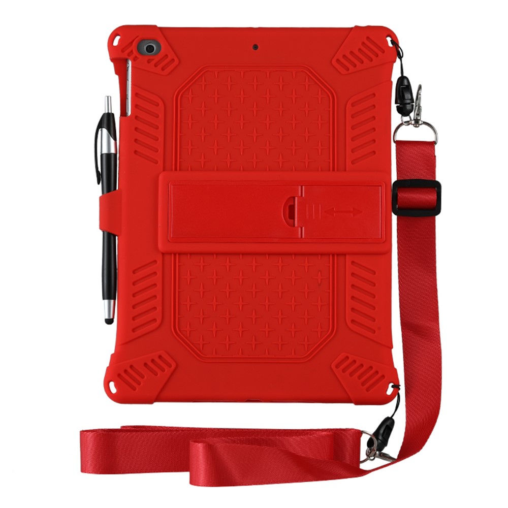 Kickstand PC Soft Silicone Case with Hanging Rope for Apple iPad 9.7-inch (2018)/ iPad 9.7-inch (2017) / iPad 5 / iPad 6 - Red-6