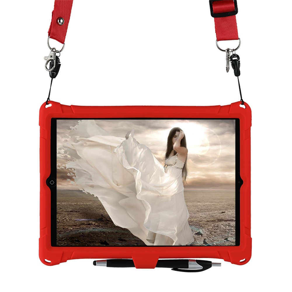 Kickstand PC Soft Silicone Case with Hanging Rope for Apple iPad 9.7-inch (2018)/ iPad 9.7-inch (2017) / iPad 5 / iPad 6 - Red-7